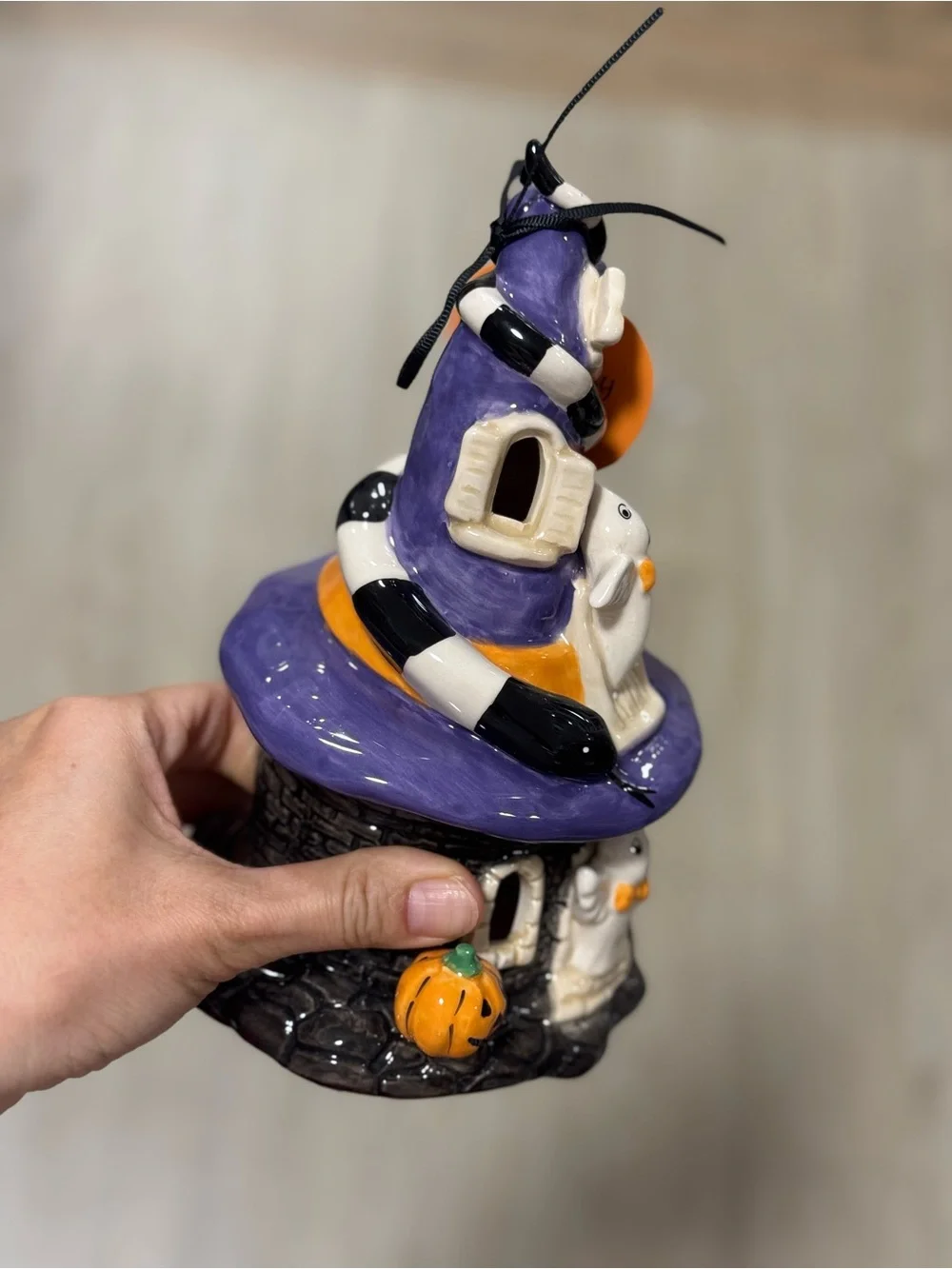Halloween Ceramic Haunted Hous in Purple and Orange